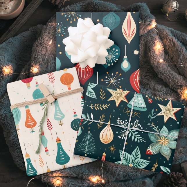 Vintag Retro Weihnachtsfeiertag Geschenkpapier Set (Vintage Retro Christmas Ornaments Holiday Wrapping Paper Sheets)