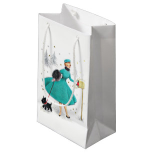 Vintag Retro Weihnachtsfrau mit Scotty Dog Kleine Geschenktüte