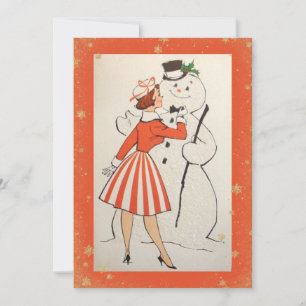 Vintag Retro Weihnachtsfrau Snowman Weihnachtskart Feiertagskarte
