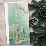 Vintag Retro Weihnachtskirche Winter Feiertagskarte<br><div class="desc">Schöne Weihnachtskirche Weihnachten Winterschnee-Szene. Perfekte Ergänzung zu Ihrer Vintagen Kollektion oder ideal für den Versand an Familie und Freunde für die Ferienzeit. Dies kann auf andere Produkte übertragen werden,  einschließlich einer gefalteten Urlaubskarte.</div>