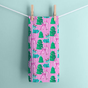 Vintag Retro Weihnachtsmann auf Rosa Geschirrtuch