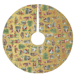 Vintag Retro Weihnachtsmuster Gold Polyester Weihnachtsbaumdecke