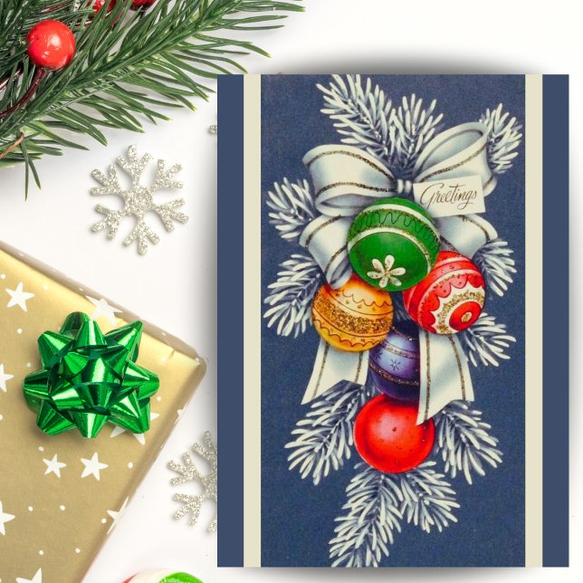 Vintag Retro Weihnachtsschmuck Spray Custom Feiertagskarte (Vintage Retro Christmas Ornaments Spray Custom Holiday Card. Add a special message and your name!)