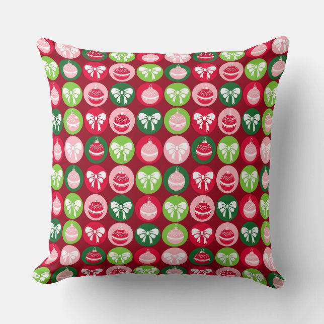 Vintag Retro Weihnachtsschmuck und Bogen Kissen (Vorderseite)