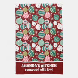 Vintag Retro Weihnachtsschmuck und Schneeflocken Geschirrtuch