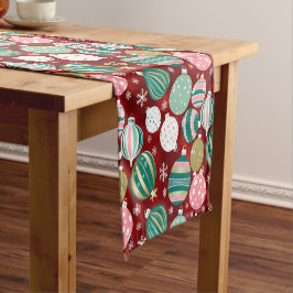 Vintag Retro Weihnachtsschmuck und Schneeflocken Kurzer Tischläufer