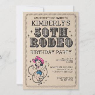 Vintag Retro Western Cowgirl 50. Geburtstagsparty Einladung