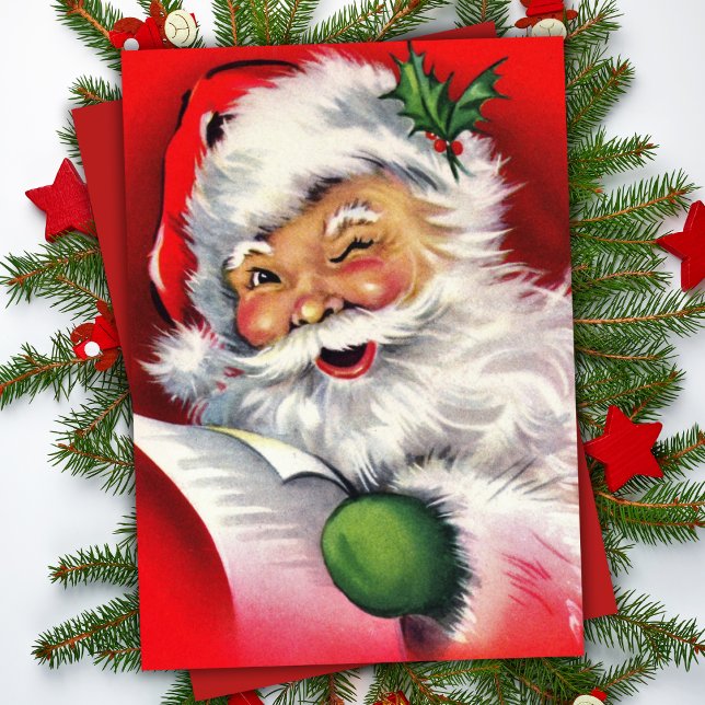 Vintag Retro Winking Santa Claus Custom Christmas Karte (Vintage Retro Winking Santa Claus Custom Christmas Card)
