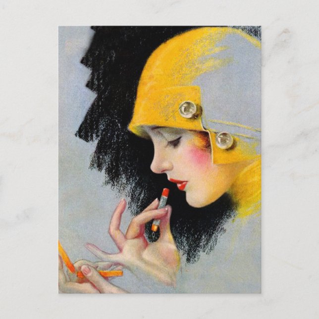 Vintag Retro Women 20s Hollywood Lipstick Girl Postkarte (Vorderseite)
