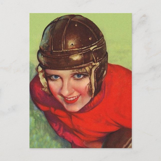 Vintag Retro Women Football Gridiron Girl Postkarte (Vorderseite)