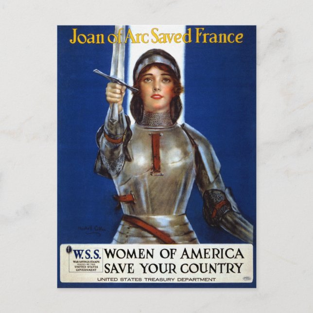 Vintag Retro Women Joan Arc Gerettet Frankreich Postkarte (Vorderseite)
