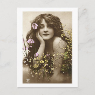Vintag Retro Women Viktorianisch Flower Girl Postkarte