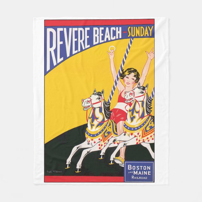 Vintag Revere Beach Carousel Poster Nostalgie Fleecedecke (Vorderseite)