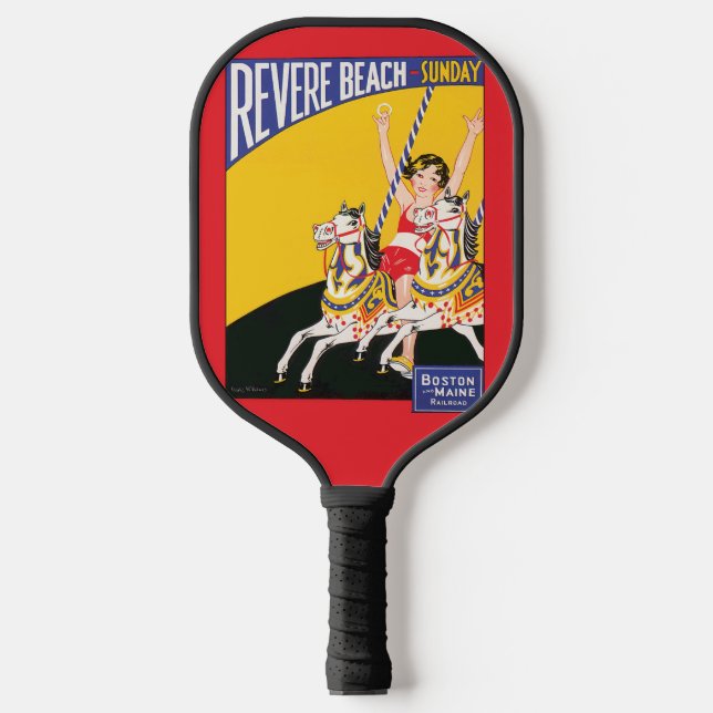 Vintag Revere Beach Carousel Poster Nostalgie Pickleball Schläger (Vorderseite)