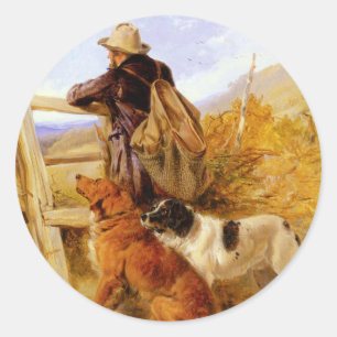Vintag Richard Ansdell The Gamekeeper Hunde Golden Runder Aufkleber