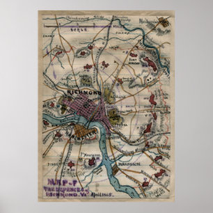 Vintag Richmond Virginia Zivil War Map (1865) Poster