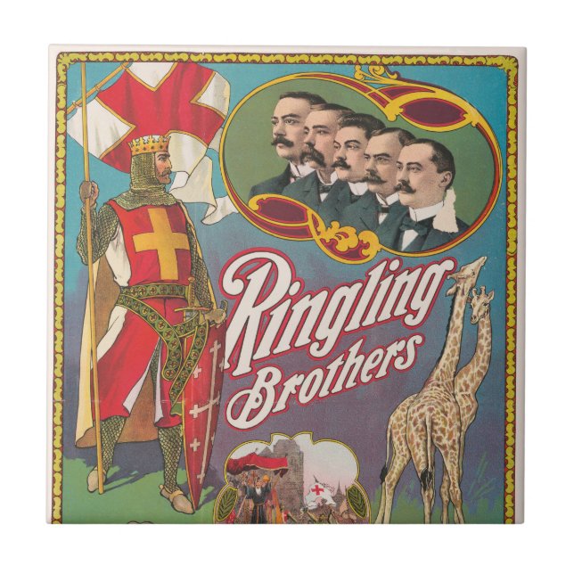 Vintag Ringling Brothers Circus Poster Fliese (Vorderseite)