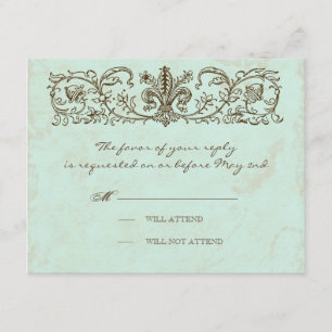 Vintag Robins Egg Blue Crown Swirl Geblüht RSVP Karte