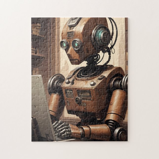 Vintag Robot AI Puzzle - Retro Tech Jigsaw (Vertikal)