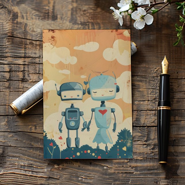 Vintag Robot Science Fiction Couple Einladung (Von Creator hochgeladen)