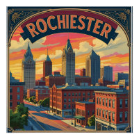 Vintag Rochester City Skyline New York USA