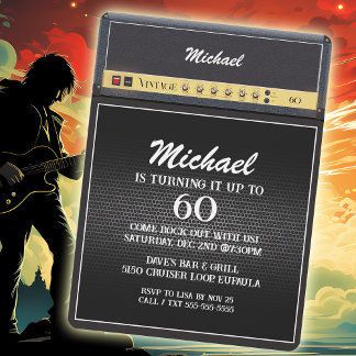 Vintag Rock Gitarre Amp 60. Geburtstagsmusik Einladung