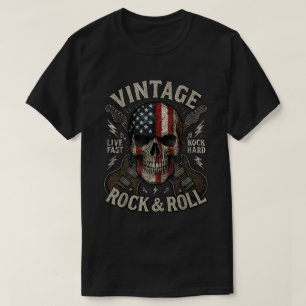 Vintag Rock Skull USA Flag Guitar Shirt