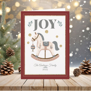 Vintag Rocking Horse Red Heirloom Joy Feiertagskarte