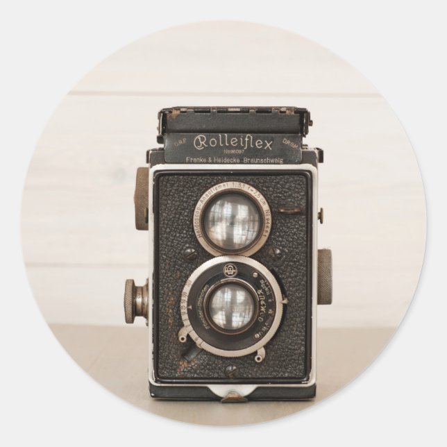Vintag Rolleiflex Twin-Objektivkamera Runder Aufkleber (Vorderseite)