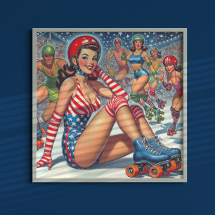 Vintag-Roller-Girl-Illustration Poster