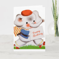 Vintag Roller Skaten Elephant Birthday Card