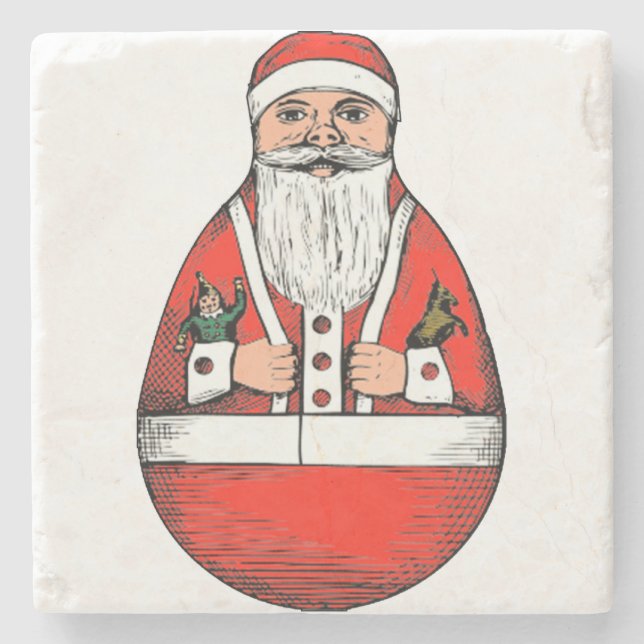 Vintag Roly Poly Santa Claus Weihnachten Steinuntersetzer (Vorderseite)