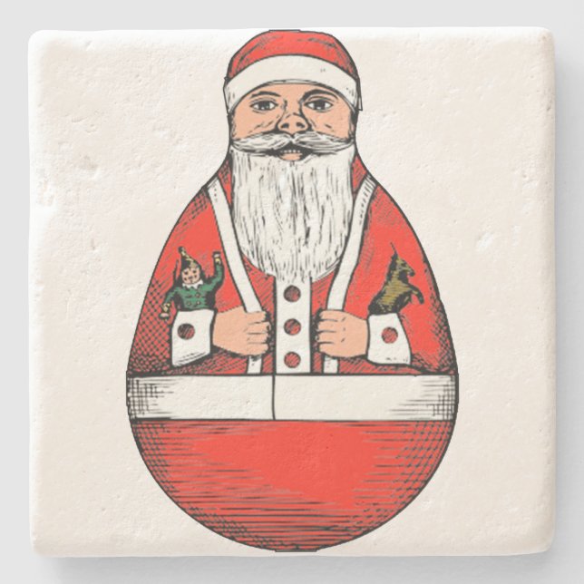 Vintag Roly Poly Santa Claus Weihnachten Steinuntersetzer (Vorderseite)