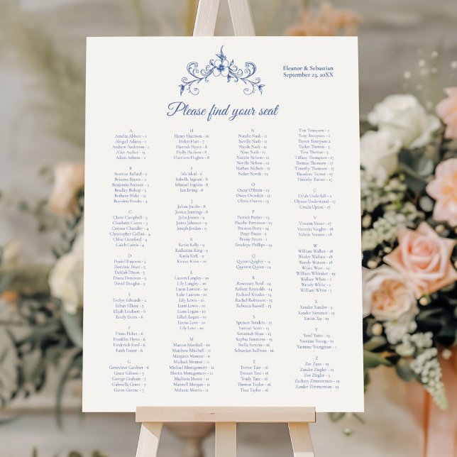 Vintag Romance Blue Alphabetification Seating Char Poster (Von Creator hochgeladen)