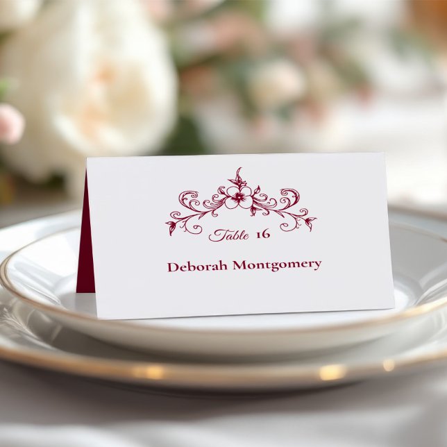 Vintag Romance Burgundy Floral Wedding Platzkarte Tischnummer (Von Creator hochgeladen)