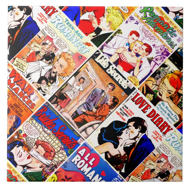 Vintag Romance Comic Book Cover Collage Fliese (Vorderseite)