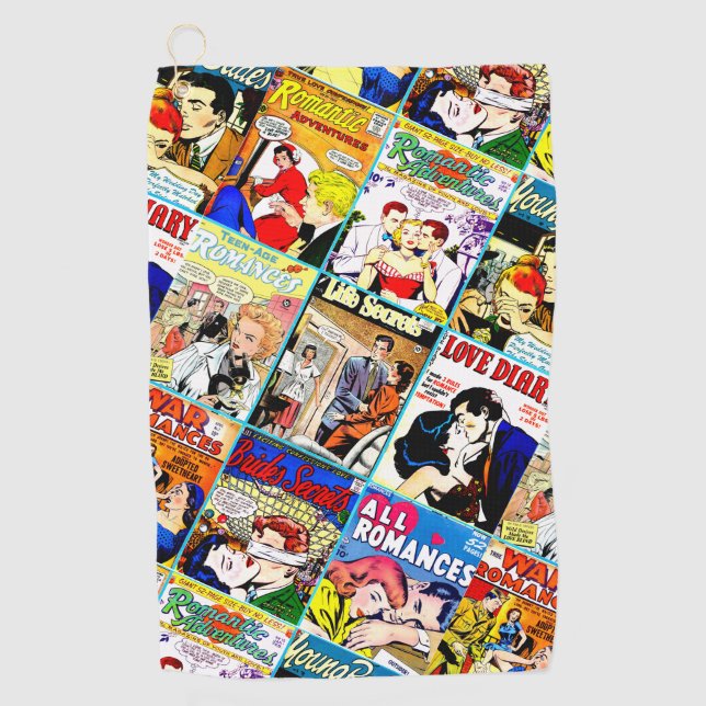 Vintag Romance Comic Book Cover Collage Golfhandtuch (Vorderseite)