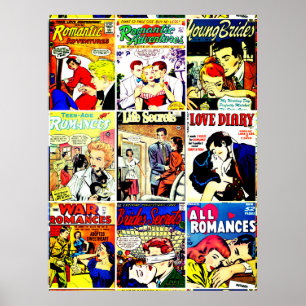 Vintag Romance Comic Book Cover Collage Poster