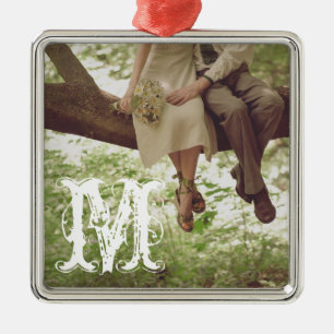 Vintag-Romance-Liebe Monogramm Erstmaliges Ornamen Silbernes Ornament