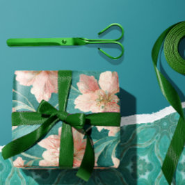 Vintag Romantische Aquamarine und rosa Blumendesig Geschenkpapier