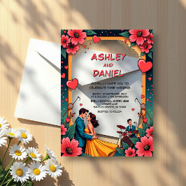 Vintag Romantische Couple Dance Comic Style Weddin Acryleinladungen