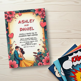 Vintag Romantische Couple Dance Comic Style Weddin Einladung