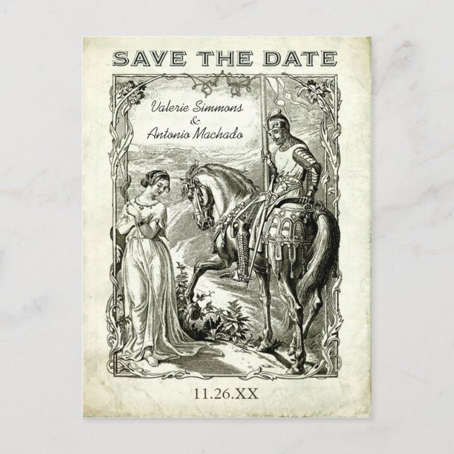 Vintag-Romantische Save the Date Postkarten (Vorderseite)
