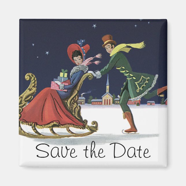 Vintag Romantische Weihnachtsfeier, Save the Date! Magnet (Vorne)