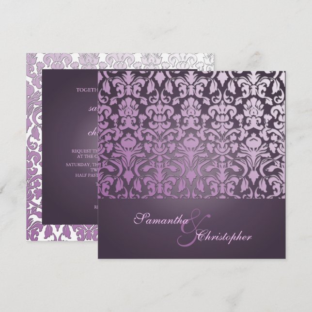 VINTAG+ROMANTISCHER DAMASK/LILA/INVITATIONEN EINLADUNG (Vorne/Hinten)