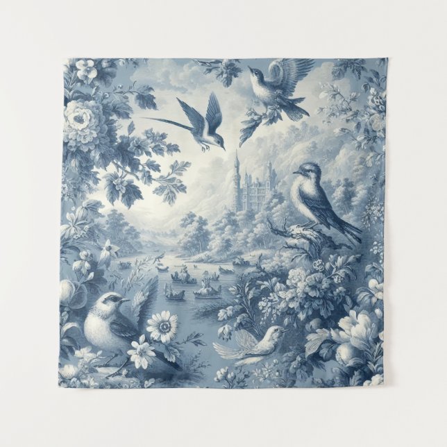 Vintag romantisches Blau Wandteppich (Vorderseite)