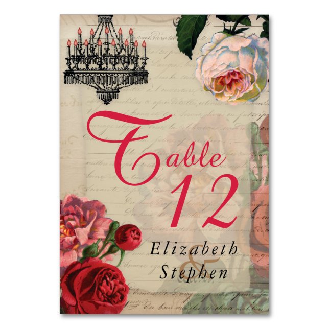 Vintag-romantisches Französisch Ephemera Bridal |  Tischnummer (Vorderseite)