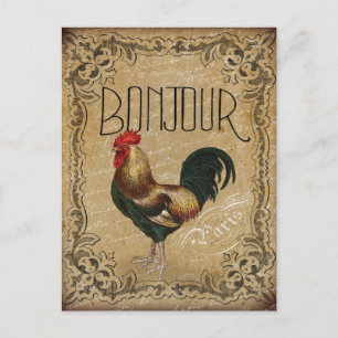 Vintag Rooster Bonjour Paris Postkarte