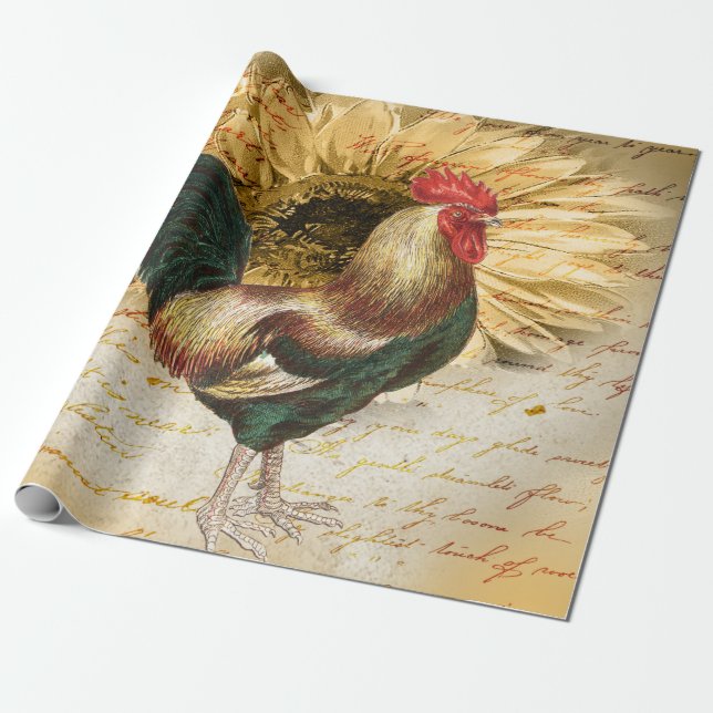 Vintag Rooster Ephemera Decoupage Geschenkpapier (Ungerollt)