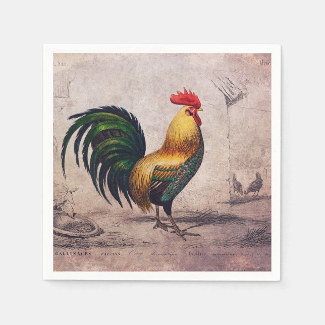 Vintag Rooster Napkins Serviette (Vorderseite)